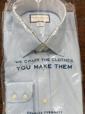 Charles Tyrwhitt Non-Iron Herringbone Sky Blue Men's Dress Shirt  16/34